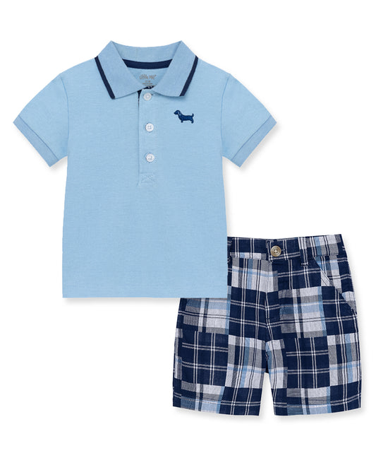 Little Me Puppy Polo Short Set