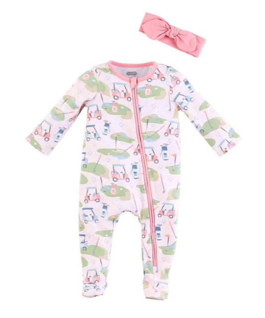 Mudpie Pink Golf Sleeper & Headband