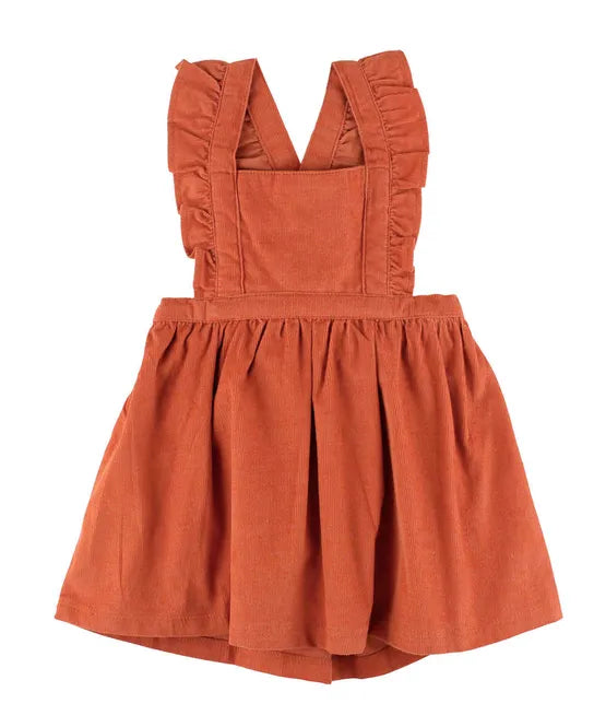 RuffleButts Burnt Sienna Corduroy Cross-Back Ruffle Dress