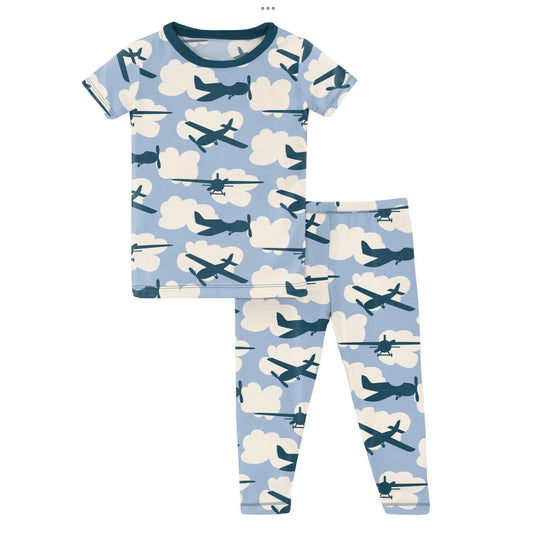 Kickee Pants Pond Airplanes Short Sleeve PJ Set