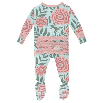 Kickee Pants Fresh Air Florist Print Muffin Ruffle Footie with Zipper