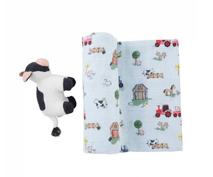 Mudpie Swaddle & Rattle Set