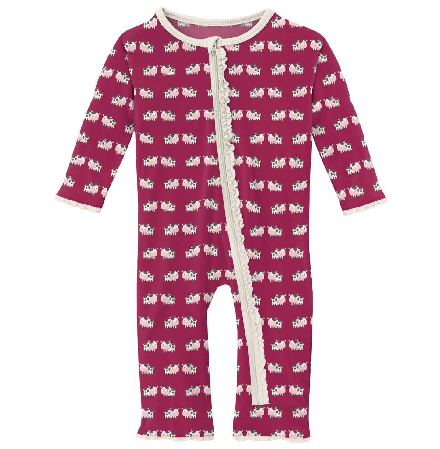 Kickee Pants Berry Cow Muffin Ruffle Coverall with Zipper