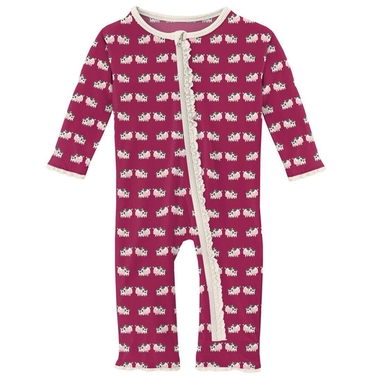 Kickee Pants Berry Cow Muffin Ruffle Coverall with Zipper