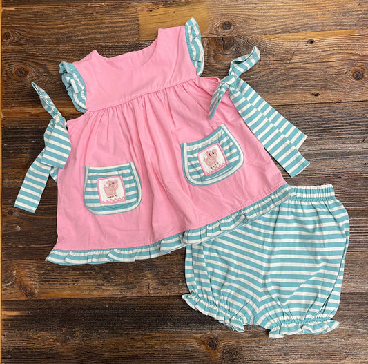 Three Sisters Piggy Smocked Bloomer Set