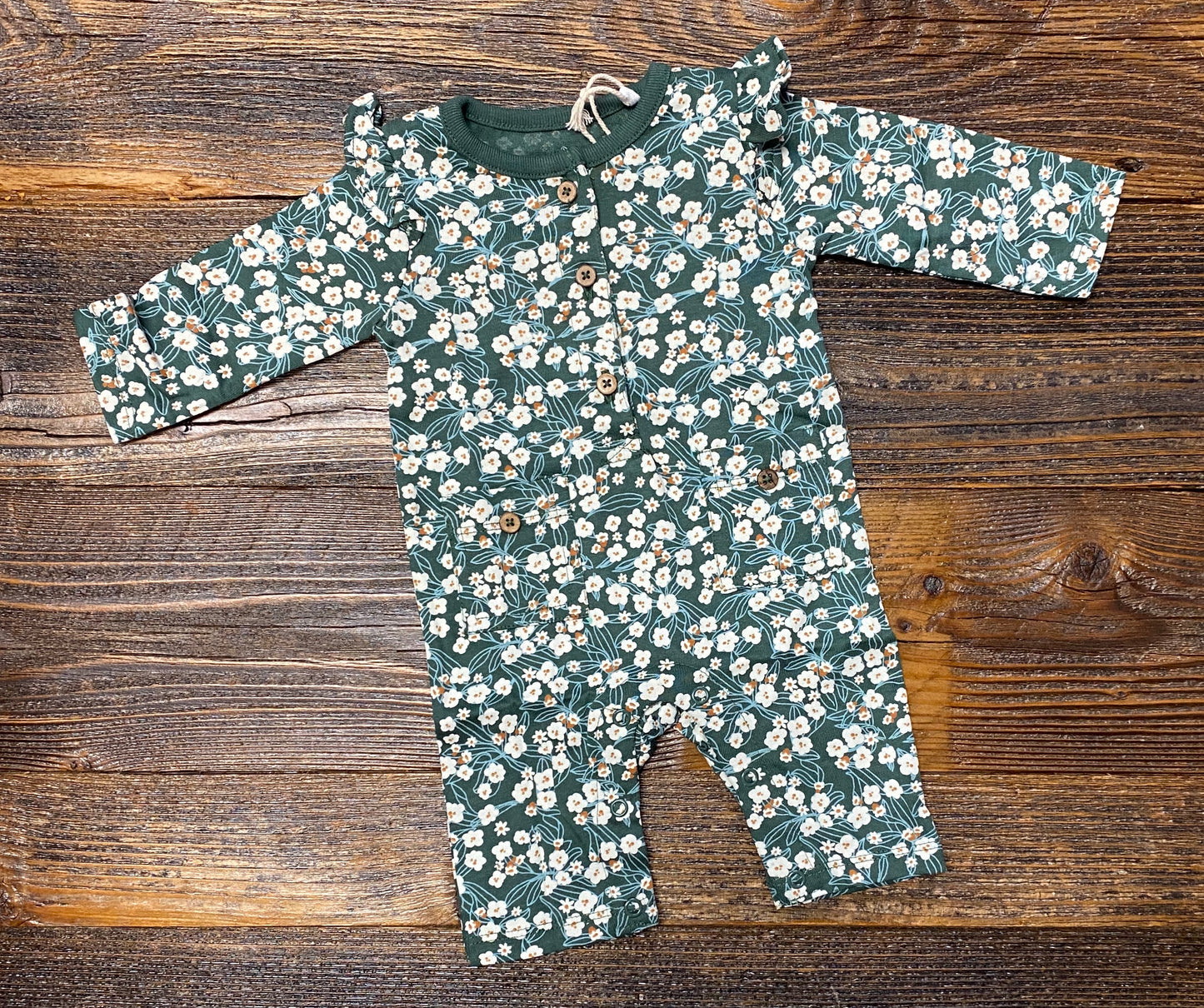 Oliver & Rain Pine Green Floral Print Jumpsuit