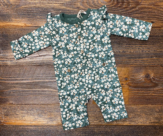 Oliver & Rain Pine Green Floral Print Jumpsuit
