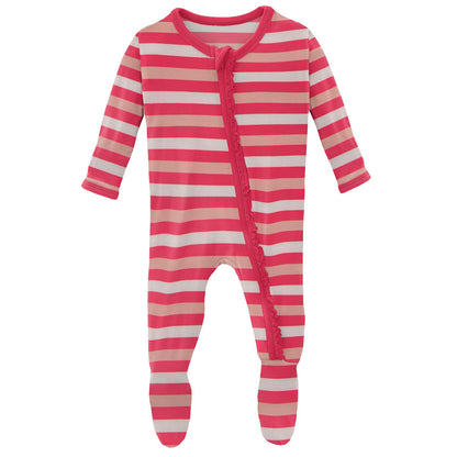 Kickee Pants Hopscotch Stripe Print Muffin Ruffle Footie with Zipper