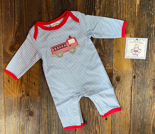 TS Light Blue Firetruck Romper