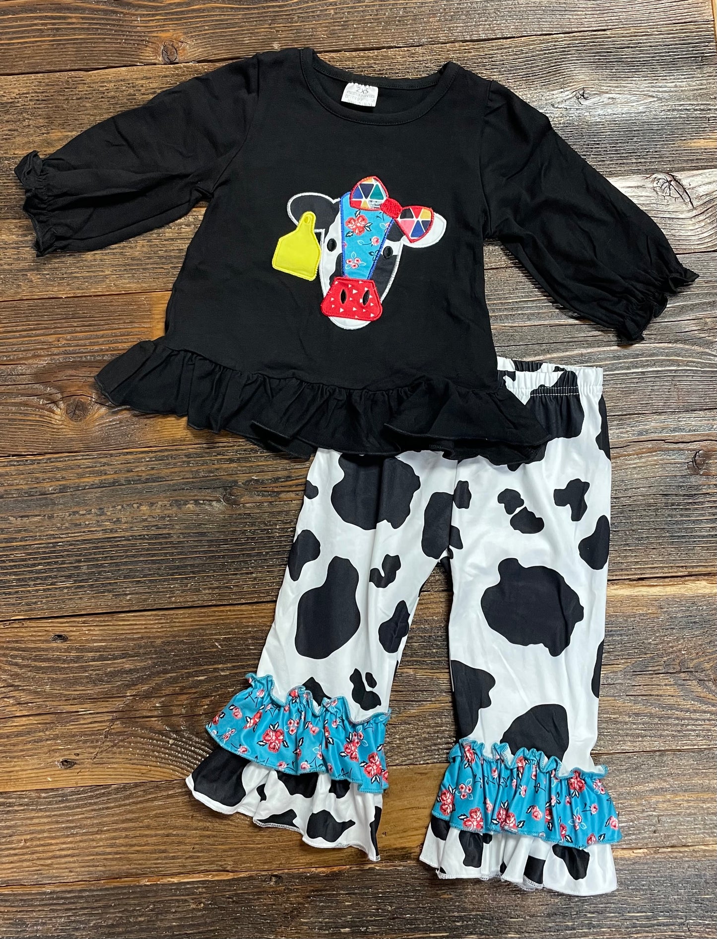 Floral Cow Print Ruffle Pant Set