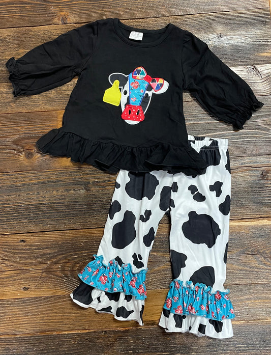 Floral Cow Print Ruffle Pant Set