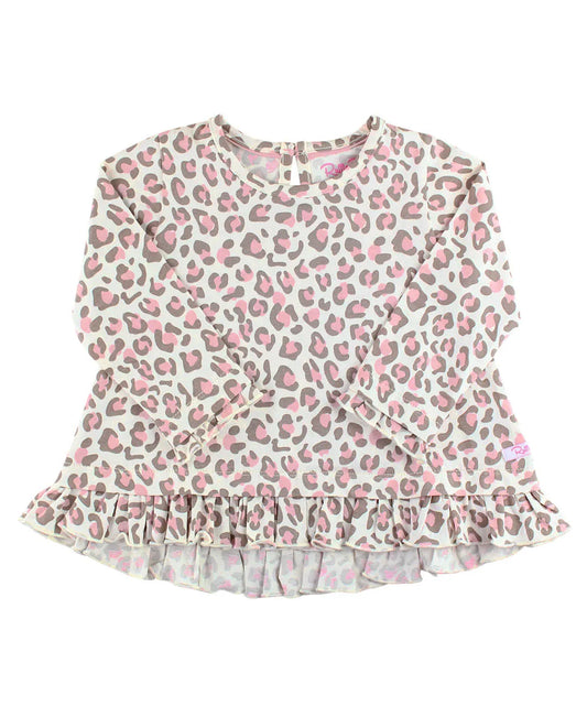 RuffleButts Little Leopard Ruffle Hem Top