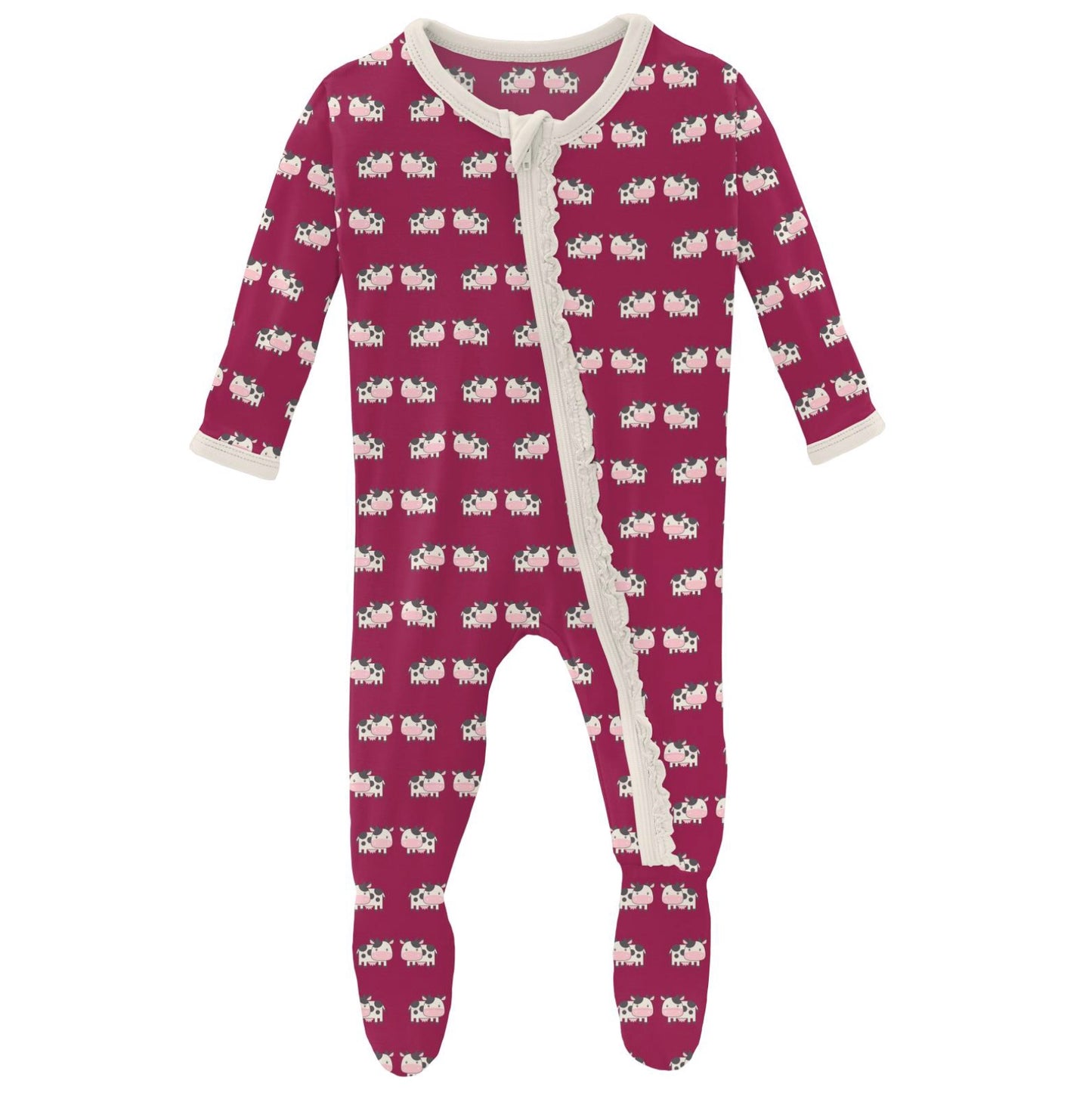Kickee Pants Berry Cow Muffin Ruffle Footie with Zipper