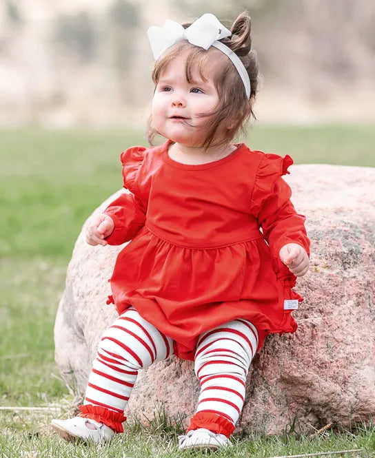 RuffleButts Red Flutter Bubble Romper