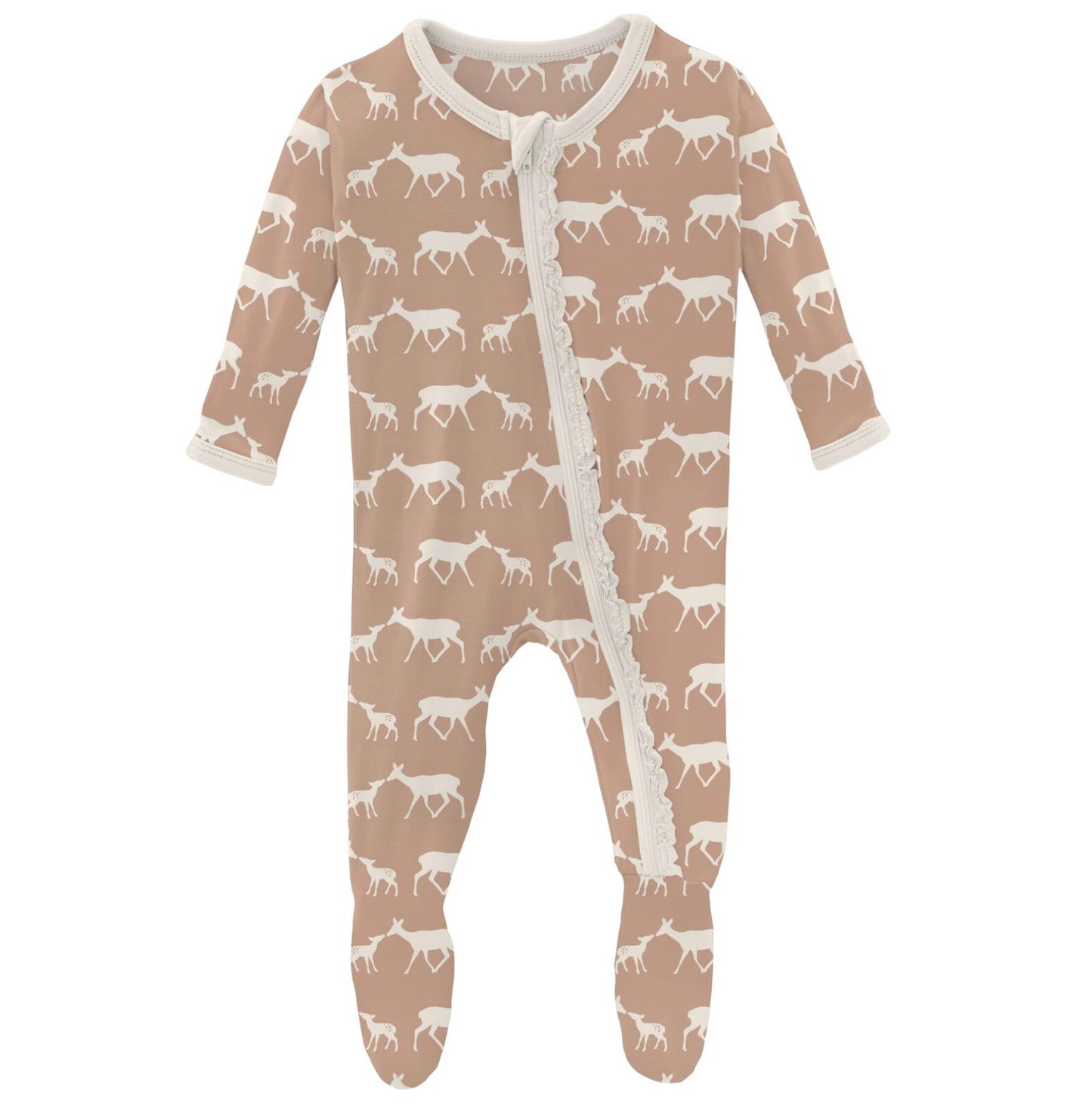 Kickee Pants Doe and Fawn Muffin Ruffle Footie with Zipper