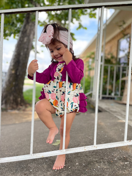 Millie Jay Pumpkin Floral L/S Ruffle Bubble