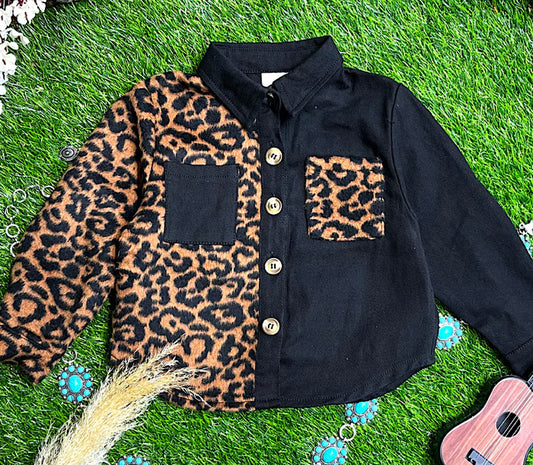 Divided Leopard & Black Button Up