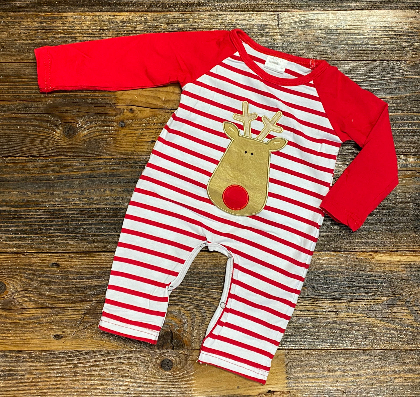 Red/White Striped Reindeer One Piece