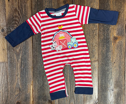 Red Striped Farm Romper