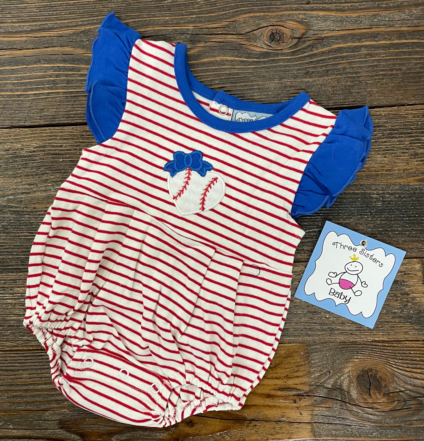 Three Sisters Baseball Girls Applique Bubble