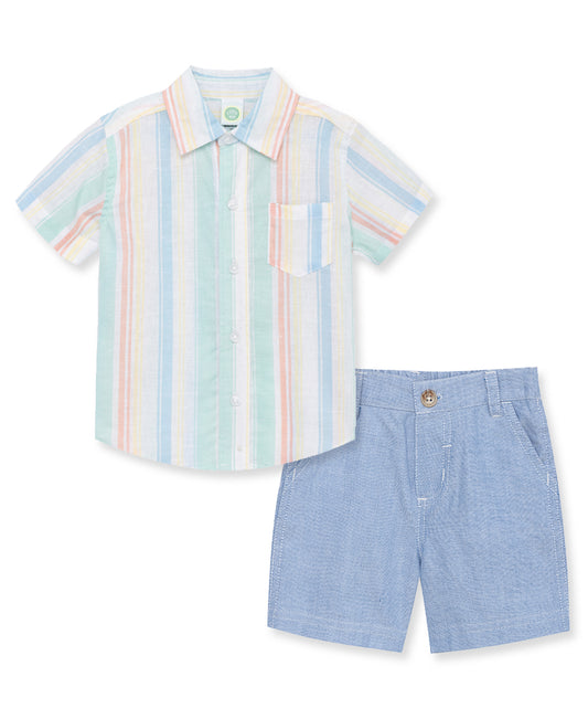 Little Me Stripe Woven Short Set