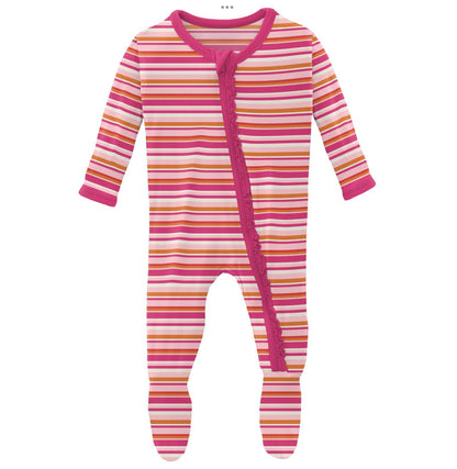 Kickee Pants Anniversary Sunset Stripe Muffin Ruffle Footie with Zipper