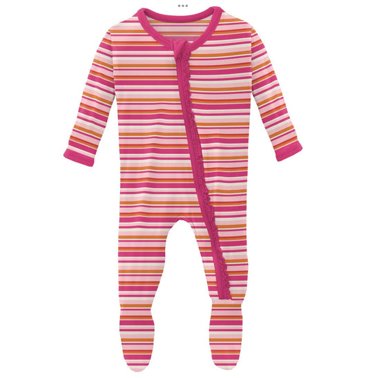 Kickee Pants Anniversary Sunset Stripe Muffin Ruffle Footie with Zipper