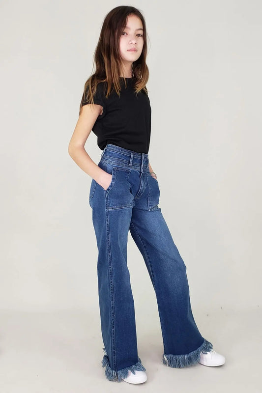 Tractr Wide Leg Fray Hem 23313 *