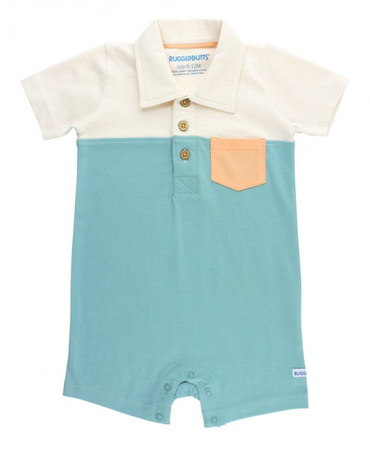 RuggedButts Marine Blue Color Block Polo Romper