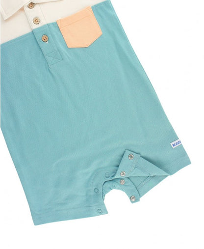 RuggedButts Marine Blue Color Block Polo Romper