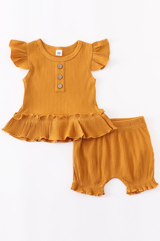 Mustard Ruffle Bloomer Short Set