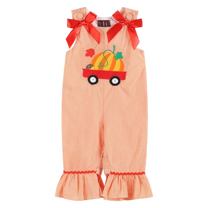 LC Orange Gingham Pumpkin Bow Overall
