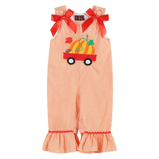 LC Orange Gingham Pumpkin Bow Overall