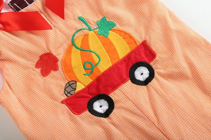 LC Orange Gingham Pumpkin Bow Overall