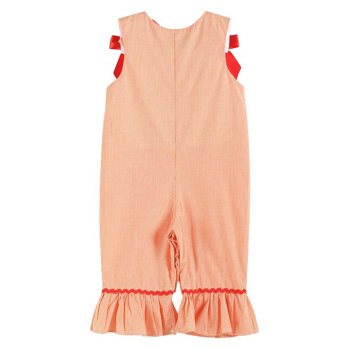 LC Orange Gingham Pumpkin Bow Overall