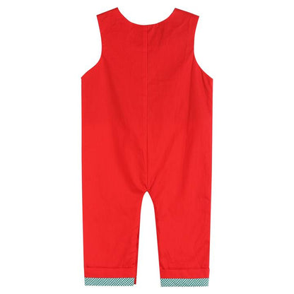 LC Christmas Plaid Reindeer Pompom Overalls