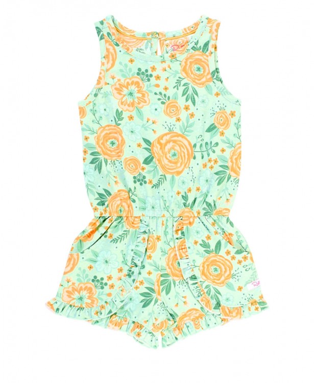 RuffleButts Cottage Flowers Ruffle Trim Romper