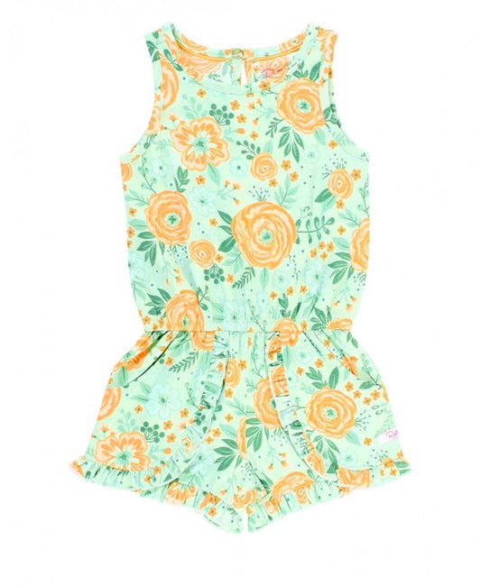 RuffleButts Cottage Flowers Ruffle Trim Romper