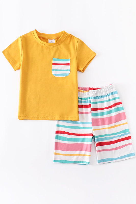Mustard Striped Boy Short Set